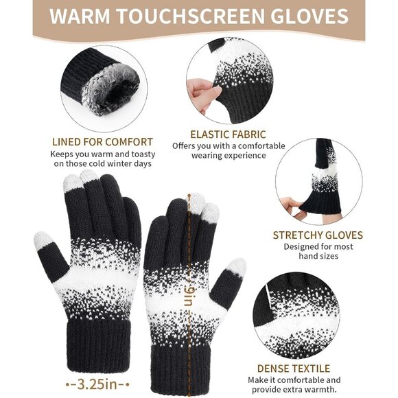 Women's Black White Winter Beanie Hat Scarf Gloves Set Pom Warm Christmas Gift - Picture 4 of 7